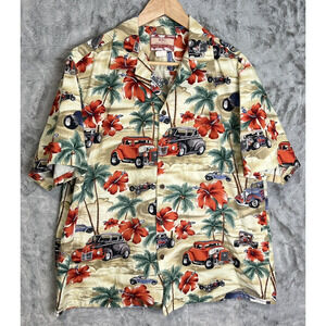 RJC Hawaiian Shirt USA XL‎ Mens Drag Racing Hot Rod Cars Hibiscus Shirt Cotton